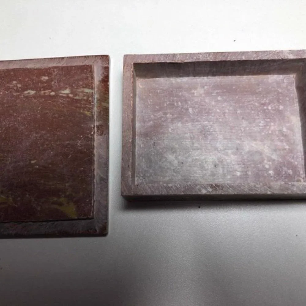 Hand Carved Stone Mother of Pearl Trinket Box